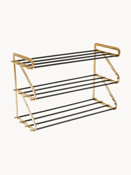 Metalen schoenenkast Walk, Frame: gepoedercoat aluminium, Goudkleurig, zwart, B 84 cm x H 55 cm