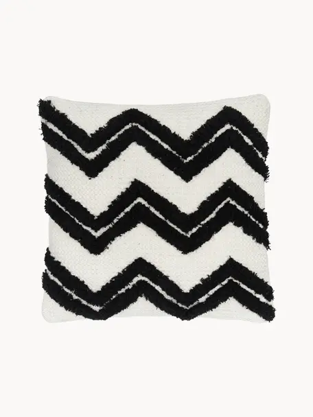 Kissenhülle Akesha mit getuftetem Zickzack-Muster, 100% Baumwolle, Off White, Schwarz, B 45 x L 45 cm