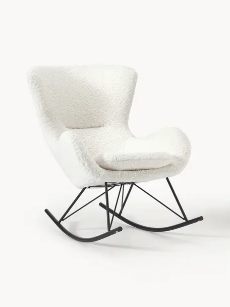 Plyšová hojdacia stolička Wing, Plyšová krémovobiela, čierna, Š 77 x H 109 cm