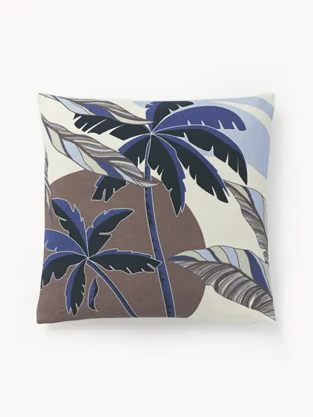 Kussenhoes Miro met palmboommotief, 100% katoen, Blauwtinten, bruintinten, B 45 x L 45 cm