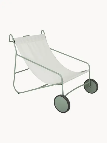 Tuin loungefauteuil Poul met wieltjes, 2 stuks, Bekleding: textiel, Frame: gecoat aluminium, Gebroken wit, saliegroen, B 74 x D 106 cm