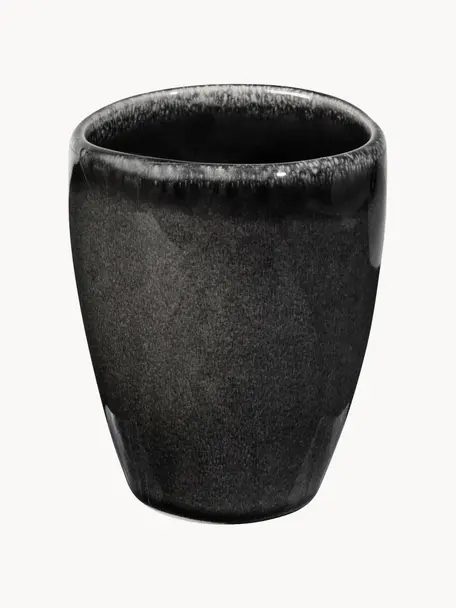 Ręcznie wykonany kubek Nordic Coal, 6 szt., Kamionka, Czarny, nakrapiany, Ø 8 x W 10 cm, 250 ml