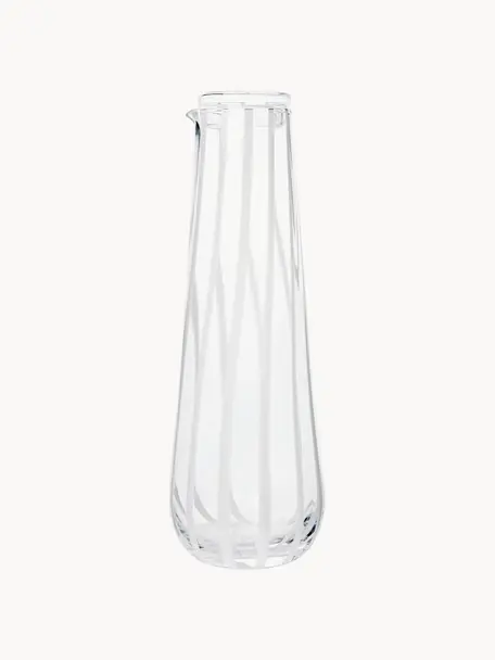 Ručně foukaná karafa na vodu Stripe, 800 ml, Ručně foukané sklo, Transparentní, bílá, 800 ml