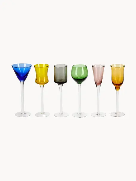 Mondgeblazen borrelglaasjes Lyngby, set van 6, Glas, Multicolour, Ø 5 x H 16 cm, 25 - 50 ml
