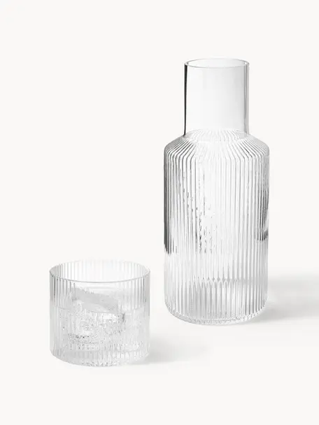 Set caraffa e bicchiere in vetro soffiato Ripple 2 pz, Vetro soffiato, Trasparente lucido, Set in varie misure