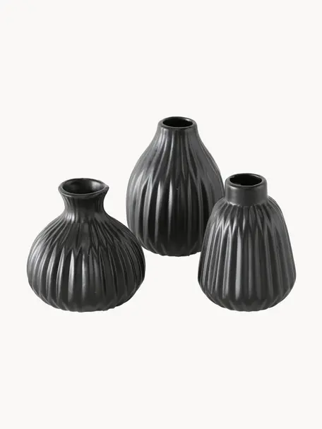 Komplet wazonów z porcelany Esko, 3 elem., Porcelana, Czarny, Komplet z różnymi rozmiarami