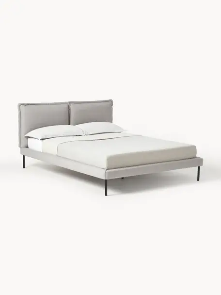 Cama tapizada Amelia, Tapizado: 100% poliéster Alta resis, Estructura: madera contrachapada, Patas: madera, plástico Este pro, Tejido gris claro, An 140 x L 200 cm