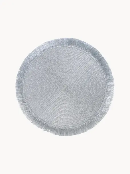 Tovaglietta americana rotonda con frange Linda 6 pz, Materiale sintetico, Argentato, Ø 38 cm