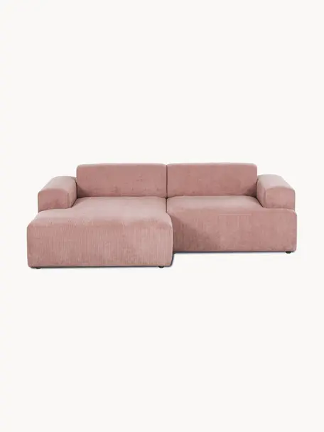 Cord-Ecksofa Melva (3-Sitzer), Bezug: Cord (92% Polyester, 8% P, Gestell: Massives Kiefernholz, FSC, Füße: Kunststoff, Cord Altrosa, B 239 x T 143 cm, Eckteil links