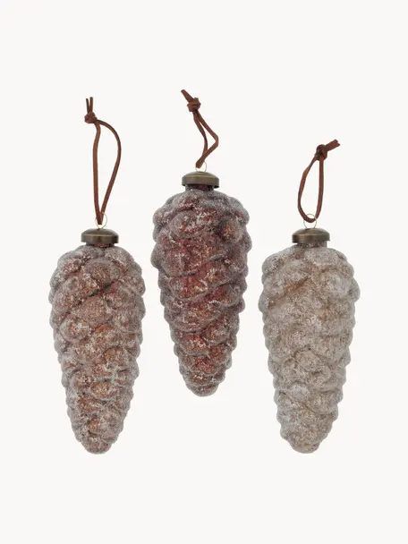 Décorations de sapin de Noël Mikana, 6 élém., Verre, laqué, Tons bruns, Ø 6 x haut. 13 cm