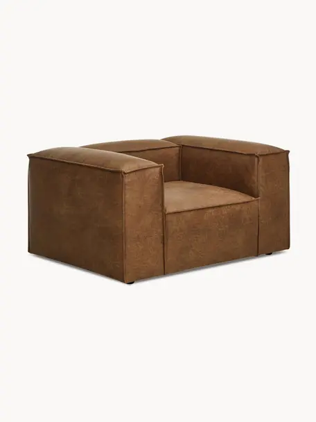 Sillón de cuero reciclado Lennon, Tapizado: cuero reciclado (70% cuer, Estructura: madera maciza, madera con, Patas: plástico Este producto es, Cuero marrón, An 130 x F 101 cm