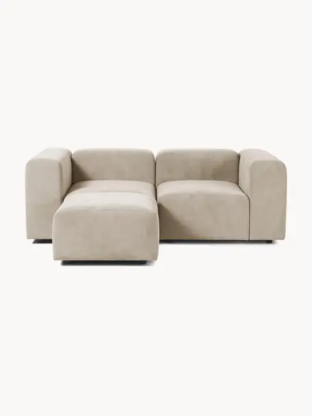 Modulares Sofa Lena (3-Sitzer) mit Hocker, Bezug: Webstoff (88% Polyester, , Gestell: Kiefernholz, Schichtholz,, Webstoff Hellbeige, B 209 x T 181 cm