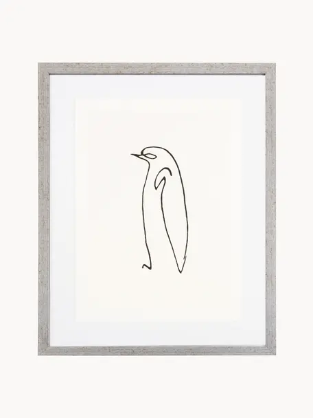 Oprawiony druk cyfrowy Picasso's Pinguin, Stelaż: tworzywo sztuczne, antycz, Czarny, biały, S 40 x W 50 cm
