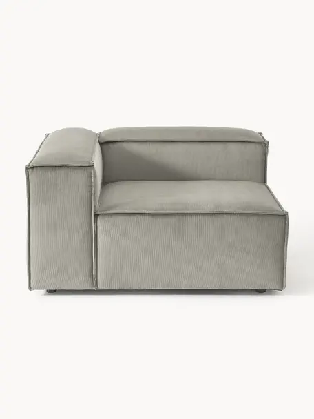 Módulo de esquina de pana sofá Lennon, Tapizado: pana (92% poliéster, 8% p, Estructura: madera de pino maciza, ma, Patas: plástico Este producto es, Pana gris, An 119 x F 119 cm, chaise longue izquierda