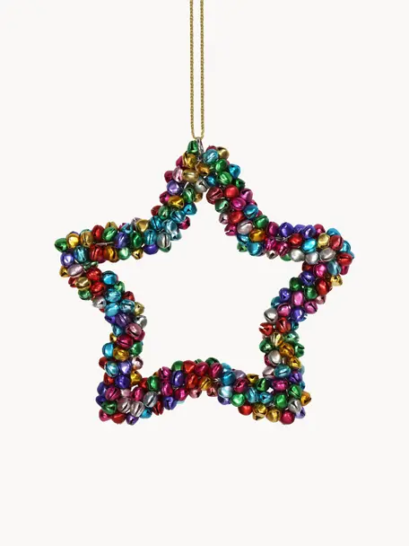 Décoration de sapin de Noël avec clochette Star, Métal, enduit, Multicolore, larg. 14 x haut. 14 cm