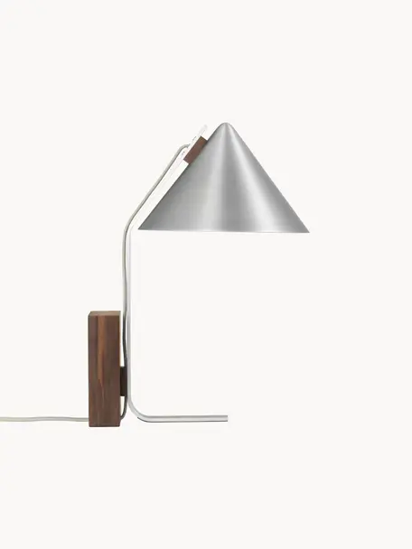 Tischlampe Cone, Lampenfuß: Walnussholz, geölt, Silberfarben, Ø 25 x H 44 cm