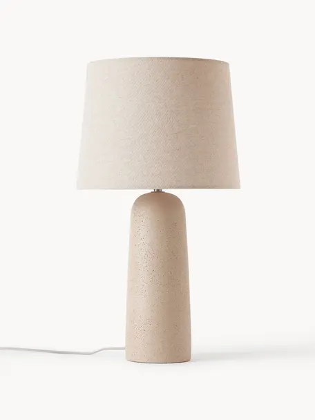 Lámpara de mesa grande con base de cemento Kaya, Pantalla: 70% algodón, 30% lino, Cable: cubierto en tela, Blanco crema, beige, Ø 29 x Al 52 cm