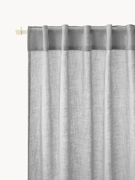 Rideaux semi-transparents avec pattes cachées Ibiza, 2 pièces, 100 % polyester, Gris, larg. 135 x long. 260 cm