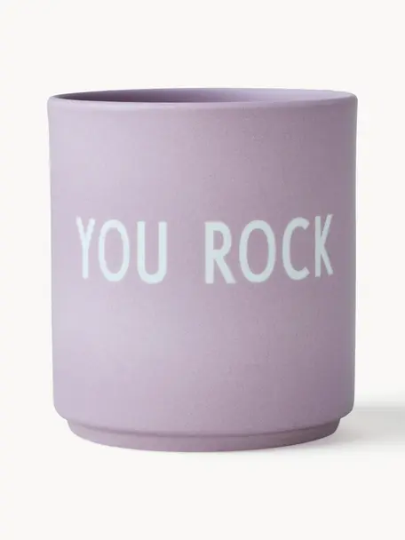 Design beker Favourite YOU ROCK met opschrift, Beenderporselein (porselein)
Fine Bone China is een zacht porselein, dat zich vooral onderscheidt door zijn briljante, doorschijnende glans., Lavendel (You rock), Ø 8 x 9 cm, 250 ml