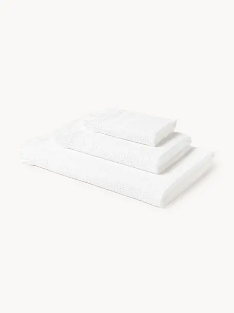 Wafelpiqué Yara handdoekenset, in verschillende setmaten, Wit, 4-delig (handdoek & douchehanddoek)