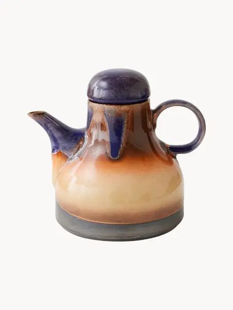 Ručne vyrobená keramická čajová  kanvica 70's, 990 ml, Keramika, Tóny hnedej, tmavomodrá, 990 ml