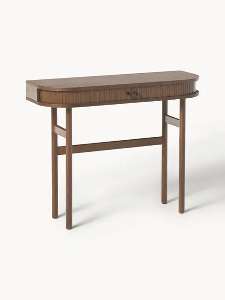 Konzolový stolík s drážkovanou prednou stranou Calary, Drevo, tmavohnedá lakovaná, Š 100 x V 80 cm