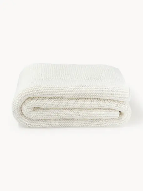 Plaid en tricot Adalyn, 100 % coton bio, certifié GOTS, Blanc cassé, larg. 150 x long. 200 cm