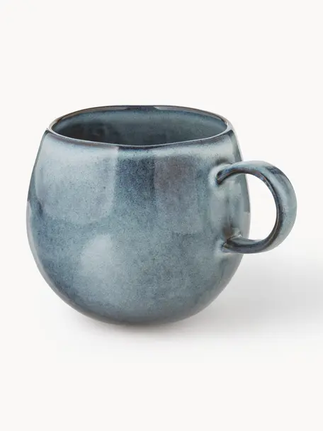 Taza de café artesanal Sandrine, Cerámica, Gris azulado jaspeado, Ø 10 x Al 10 cm, 400 ml