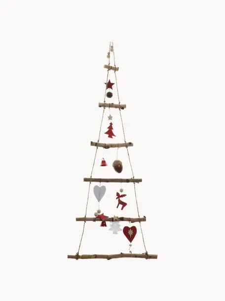 Albero di Natale da parete in legno Rinde, alt. 100 cm, Legno di betulla, Legno di betulla, rosso, Larg. 34 x Alt. 100 cm