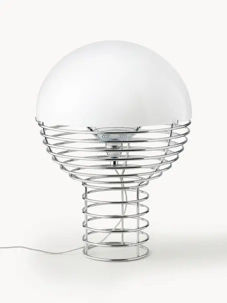 Design Tischlampe Wire, Dekor: Polyacryl, Silberfarben, Weiss, Ø 30 x H 42 cm