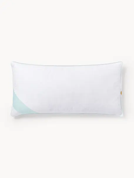 Cuscino medio Comfort, Bianco con fascia di stoffa in raso turchese, Larg. 40 x Lung. 80 cm