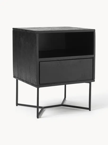 Nočný stolík z masívu so zásuvkou Luca, Mangové drevo, čierne lakované, čierna, Š 45 x V 57 cm