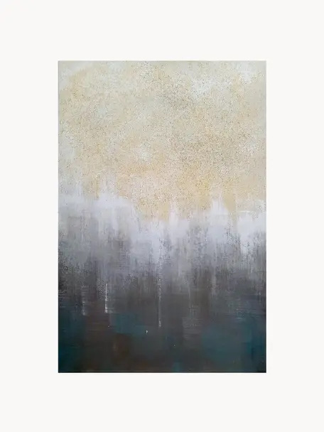 Handbeschilderde canvas print Sandy Abstract, Blauwtinten, goudkleurig, B 84 x H 120 cm