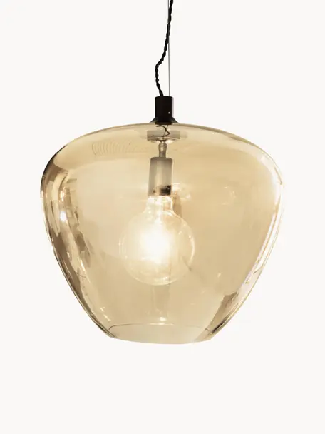 Pendelleuchte Bellissimo aus getöntem Glas, Lampenschirm: Glas, getönt, Baldachin: Metall, beschichtet, Goldfarben, transparent, Ø 40 x H 35 cm