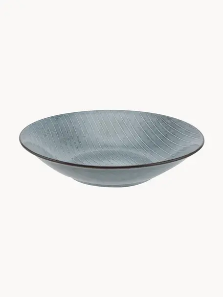 Handgemachte Suppenteller Nordic Sea, 4 Stück, Steingut, Graublau, Ø 22 x H 5 cm