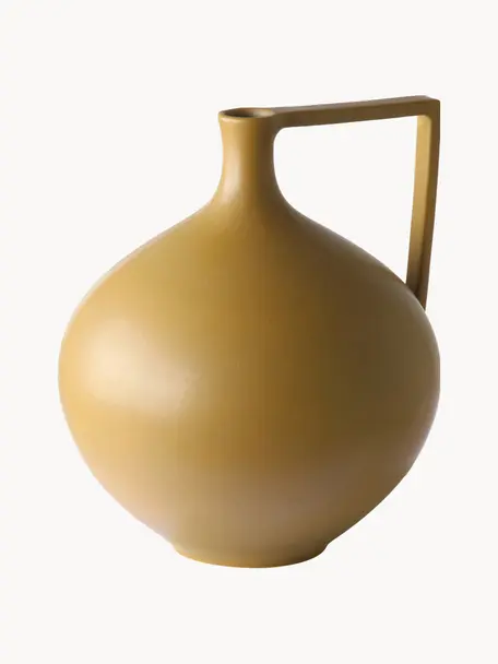 Steingut-Vase Agne mit Griff, H 27 cm, Steingut, Senfgelb, Ø 26 x H 27 cm