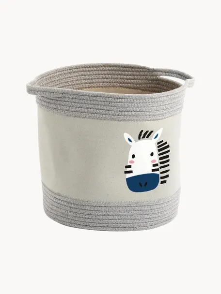 Panier de rangement enfant Zebra, 90 % polyester, 10 % coton, Gris, blanc, bleu, Ø 30 x haut. 30 cm