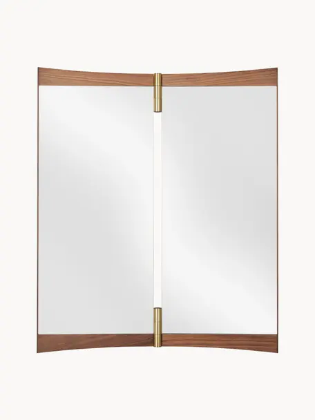 Verstellbarer Wandspiegel Vanity, Rahmen: Walnussholz, Dekor: Messing, Walnussholz, B 58 x H 69 cm