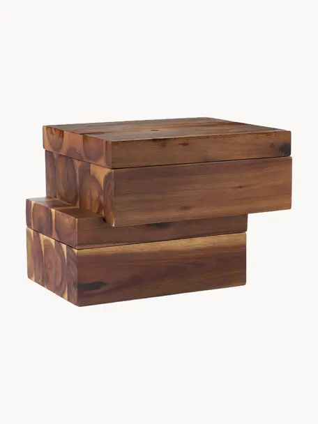 Set de cajas para especias de madera de acacia Wood, 7 pzas., Caja: madera de acacia, Cuchara: acero recubierto, Madera de acacia, Set de diferentes tamaños