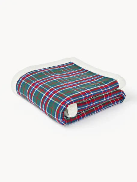 Karierte Kuscheldecke Gavin, Vorderseite: 100 % Baumwolle, Webart: Flanell, Dunkelgrün, B 130 x L 170 cm