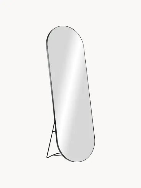Specchio ovale da terra Stano, Cornice: metallo rivestito, Superficie dello specchio: lastra di vetro, Nero, Larg. 55 x Alt. 170 cm