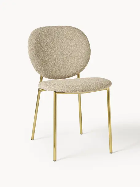 Bouclé gestoffeerde stoelen Ulrica, 2 stuks, Bekleding: bouclé (100% polyester) M, Poten: gecoat metaal Het in dit , Bouclé lichtbeige, goudkleurig, B 47 x D 61 cm