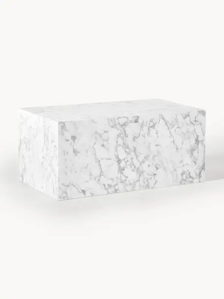 Tavolino da salotto effetto marmo Lesley, Pannello di fibra a media densità (MDF) rivestito con foglio di melamina, Effetto marmo bianco lucido, Larg. 90 x Prof. 50 cm