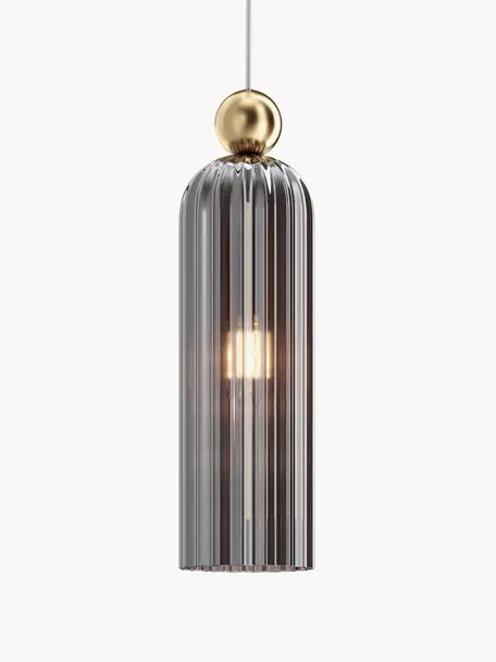 Lampada a sospensione piccola Antic, Paralume: vetro, Grigio scuro, dorato, Ø 10 x Alt. 38 cm