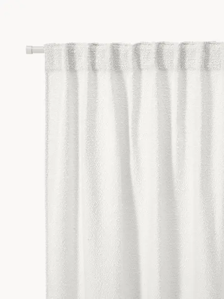 Rideaux opaques en tissu bouclé avec pattes cachées Bellamie, 2 pièces, Tissu bouclé (85 % polyester, 15 % acrylique), Tissu bouclé blanc, larg. 135 x long. 260 cm