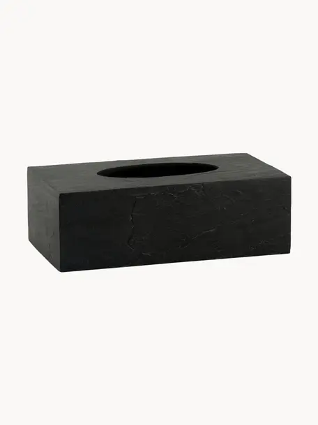 Boîte à mouchoirs noir Slate, Polyrésine aspect ardoise, Noir, larg. 26 x prof. 14 cm