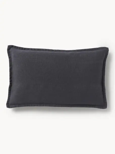 Funda de cojín de lino Lanya, 100% lino, Negro, An 30 x L 50 cm