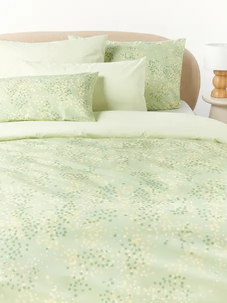 Housse de couette en percale de coton Kiki, Vert clair, vert, jaune, larg. 200 x long. 200 cm