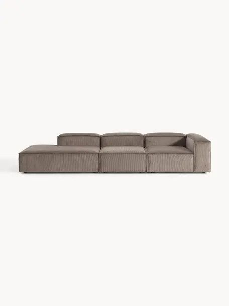 Modulare XL-Ottomane Lennon aus Cord, Bezug: Cord (92 % Polyester, 8 %, Gestell: Massives Kiefernholz, Spe, Cord Taupe, B 357 x T 119 cm, Rückenlehne rechts