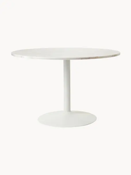 Ovale marmeren eettafel Miley, 120 x 90 cm, Tafelblad: marmer, Frame: gepoedercoat metaal, Wit, gemarmerd, B 120 x D 90 cm